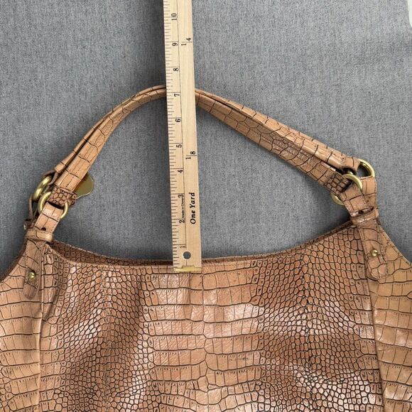 Vtg Brahmin Leather Handbag Large Tan Croc Embossed Smooth Tote Hobo Slouch Boho - Picture 12 of 16